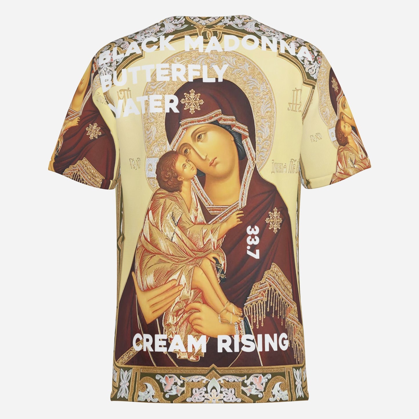 BLACK MADONNA BUTTERFLY WATER, Textured Cotton Tee